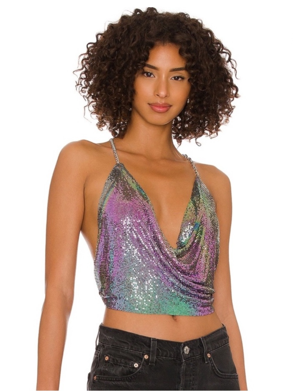 8 Other Reasons x Revolve Y2K Iridescent Draped Cowl Top Multicolor NWT